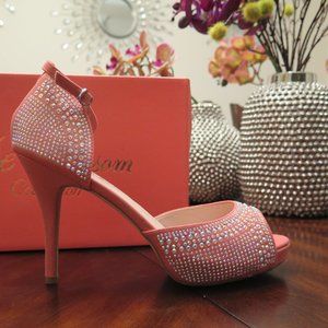 DeBlossom Collection  Coral Rhinestone Dress Pumps